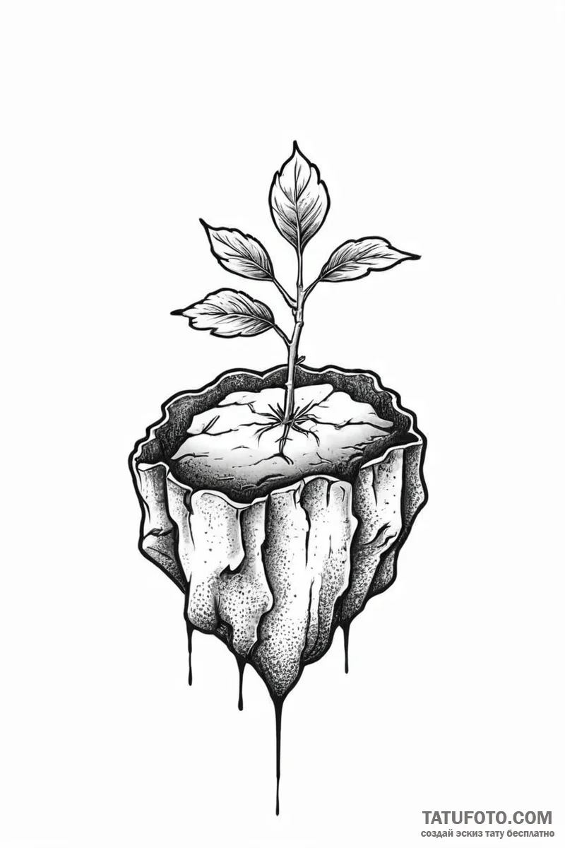 Tattoo sketch a small sprout emerging from cr... - эскиз тату (№1751008176_0, 27.06.2025 07:09) — Tatufoto.com
