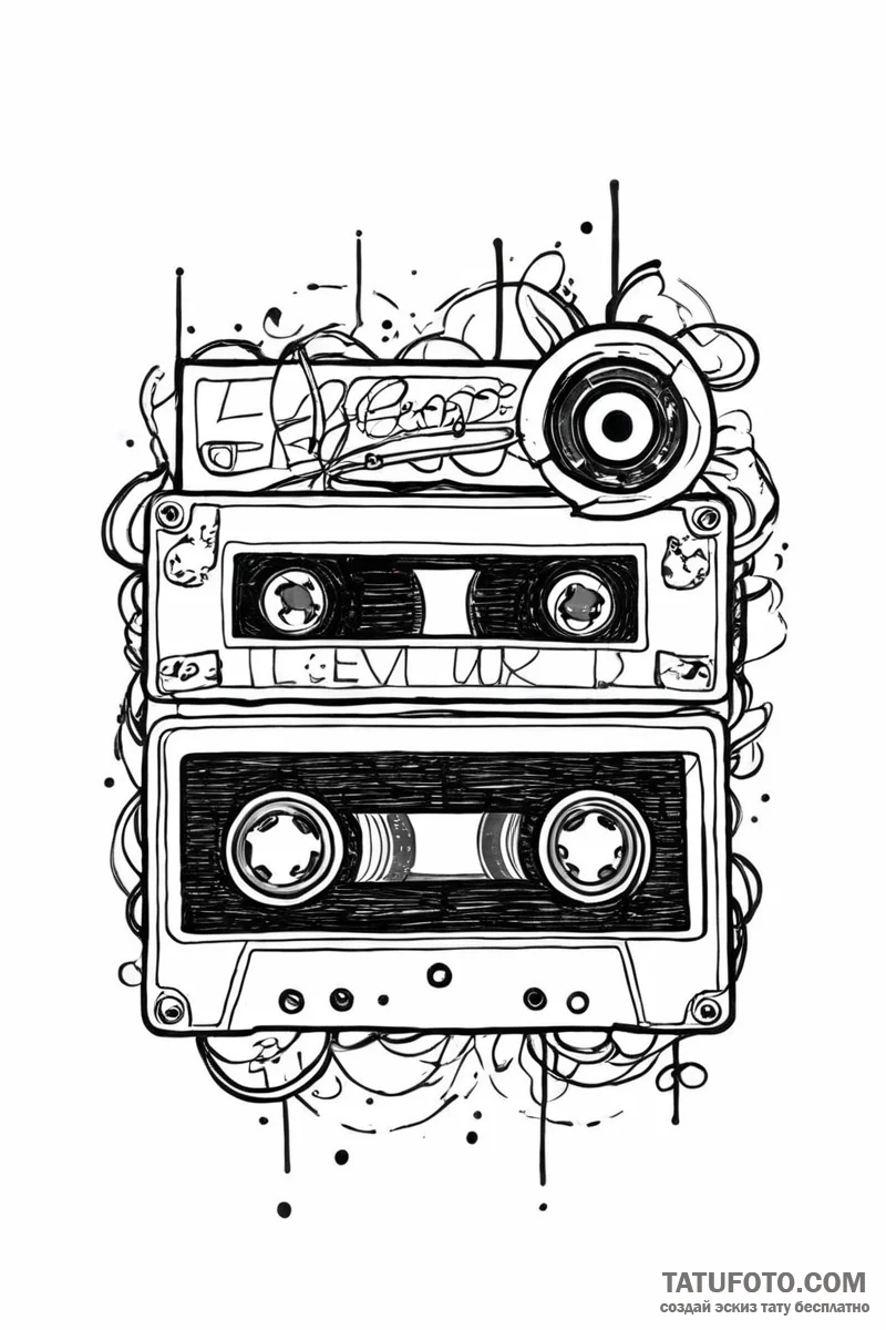 Tattoo design a cassette tape labeled 'level... - эскиз тату (№1751008249_0, 27.06.2025 07:10) — Tatufoto.com
