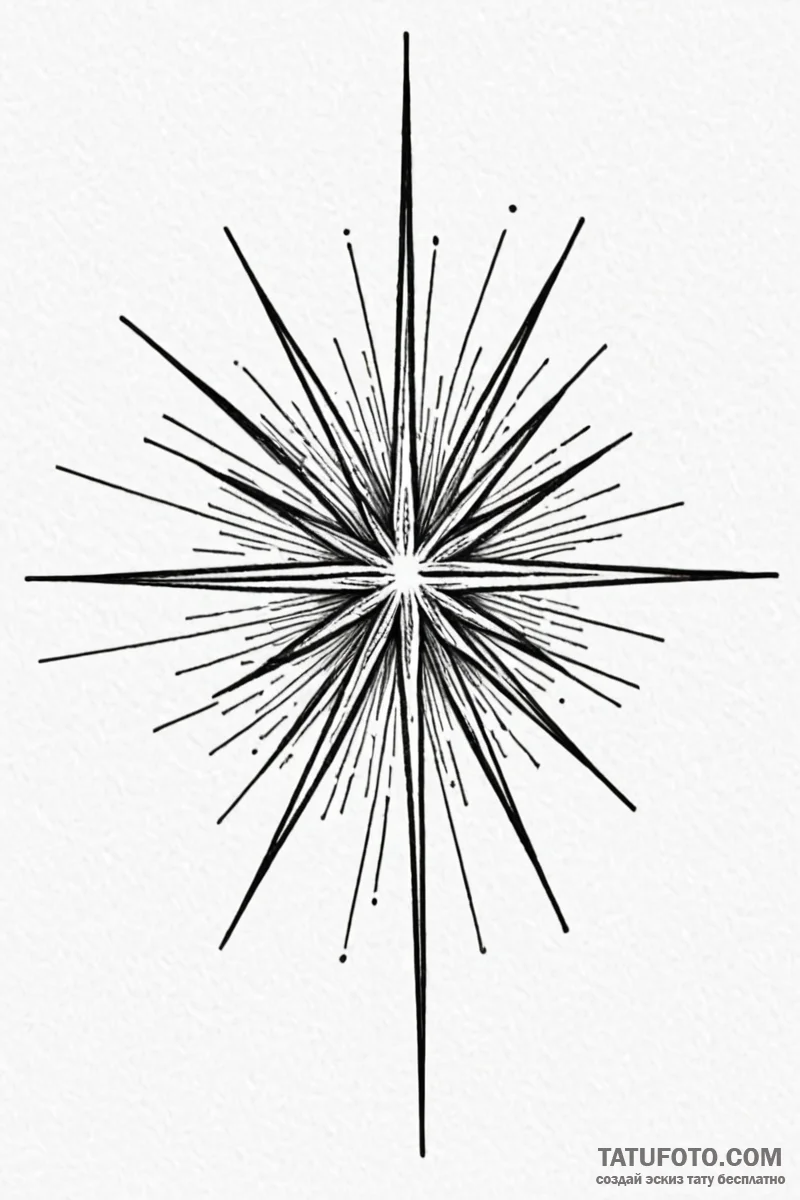 Tattoo sketch a starburst effect emanating fr... - эскиз тату (№1751012079_0, 27.06.2025 08:14) — Tatufoto.com
