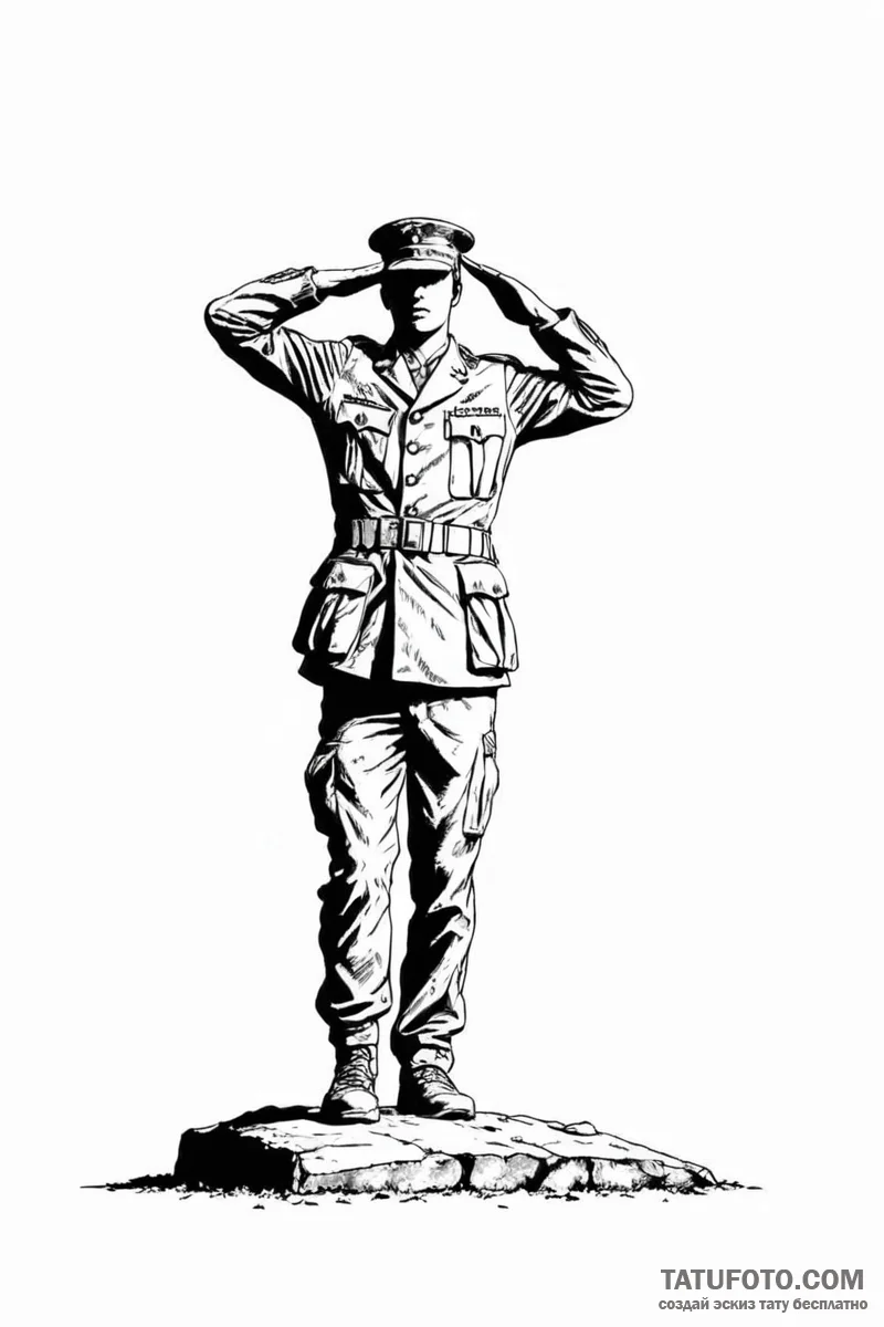 Tattoo sketch a silhouette of a soldier salut... - эскиз тату (№1751012234_0, 27.06.2025 08:17) — Tatufoto.com