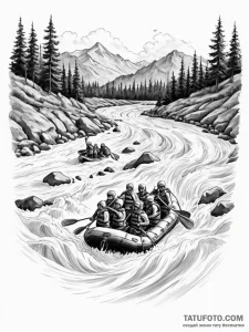 A person white water rafting down a turbulent... - эскиз тату (№1751016795_1, 27.06.2025 09:33) — Tatufoto.com