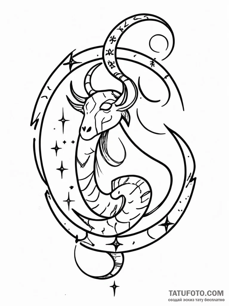 Tattoo sketch a zodiac glyph drawn in a uniqu... - эскиз тату (№1751017263_0, 27.06.2025 09:41) — Tatufoto.com