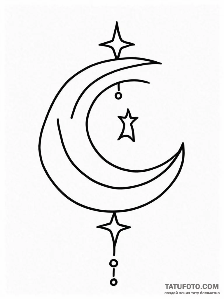 Tattoo design a small, smiling star or moon. - эскиз тату (№1751017415_0, 27.06.2025 09:43) — Tatufoto.com