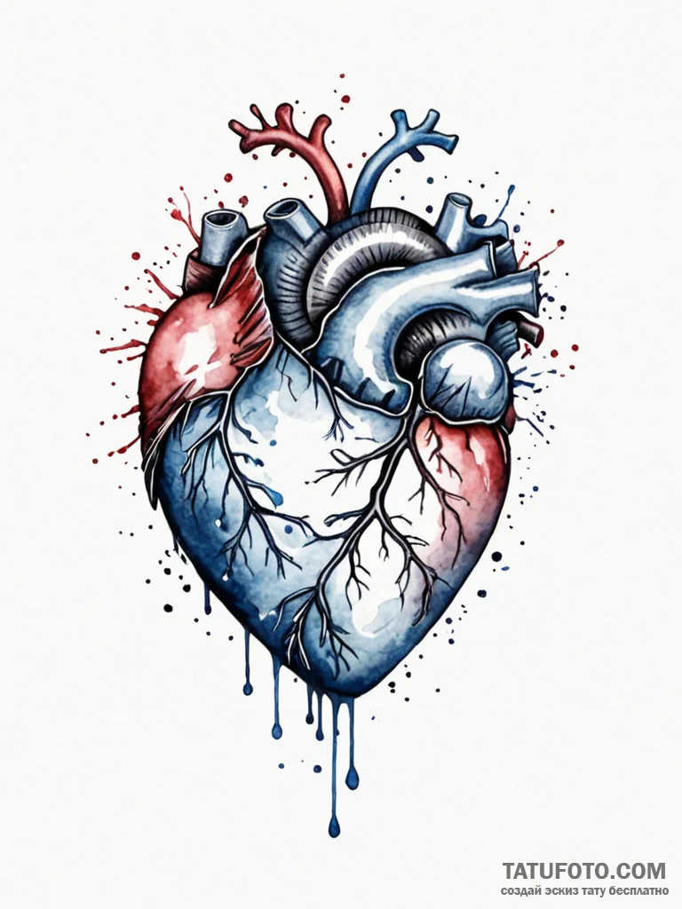 Tattoo sketch a watercolor heart, its colors... - эскиз тату (№1751017487_0, 27.06.2025 09:44) — Tatufoto.com