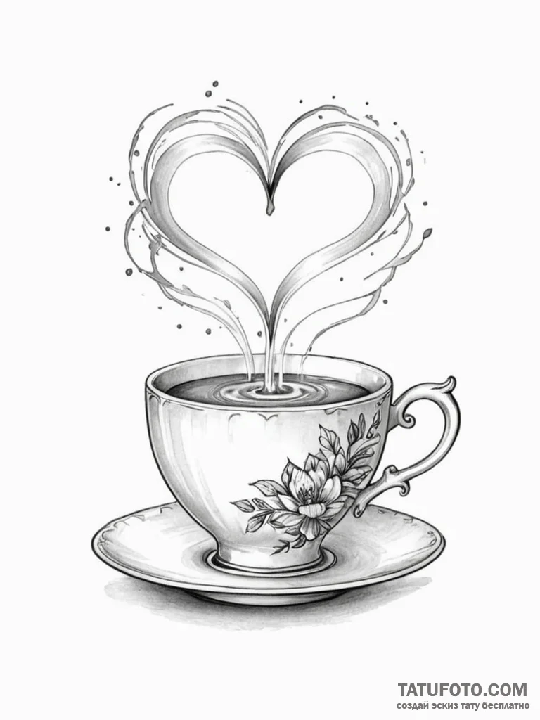 Tattoo sketch a delicate teacup with a steami... - эскиз тату (№1751017567_0, 27.06.2025 09:46) — Tatufoto.com