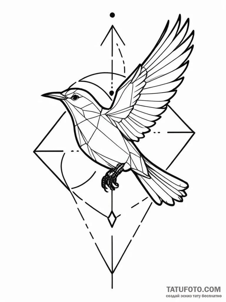 Tattoo design a geometric outline of a bird i... - эскиз тату (№1751017718_0, 27.06.2025 09:48) — Tatufoto.com