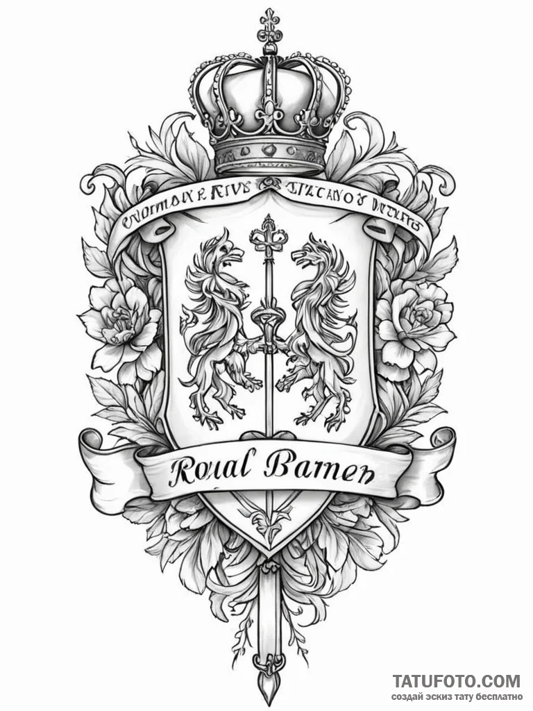 Tattoo sketch a royal banner with a family mo... - эскиз тату (№1751018164_0, 27.06.2025 09:56) — Tatufoto.com
