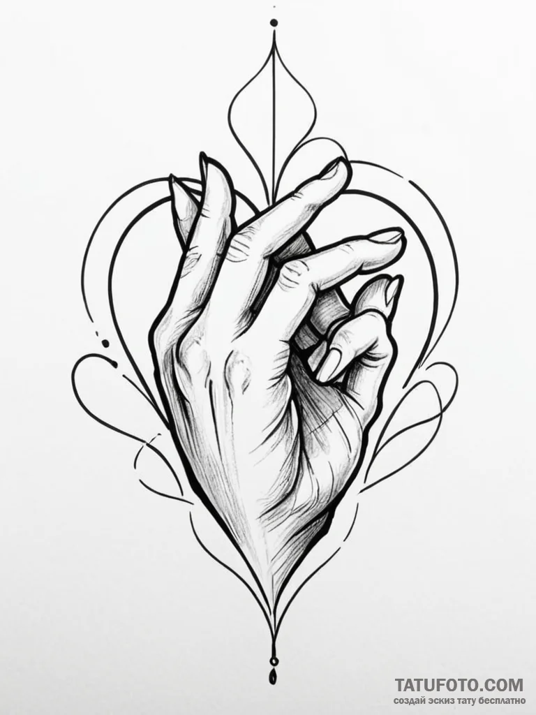 Tattoo design a hand covering a heart, symbol... - эскиз тату (№1751018552_0, 27.06.2025 10:02) — Tatufoto.com
