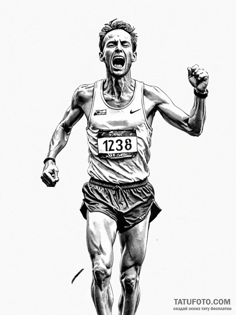 A portrait of a marathon runner crossing the... - эскиз тату (№1751018929_0, 27.06.2025 10:08) — Tatufoto.com