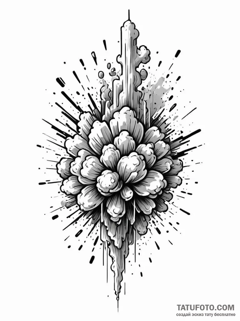 Tattoo sketch a pixelated explosion with smok... - эскиз тату (№1751019008_0, 27.06.2025 10:10) — Tatufoto.com
