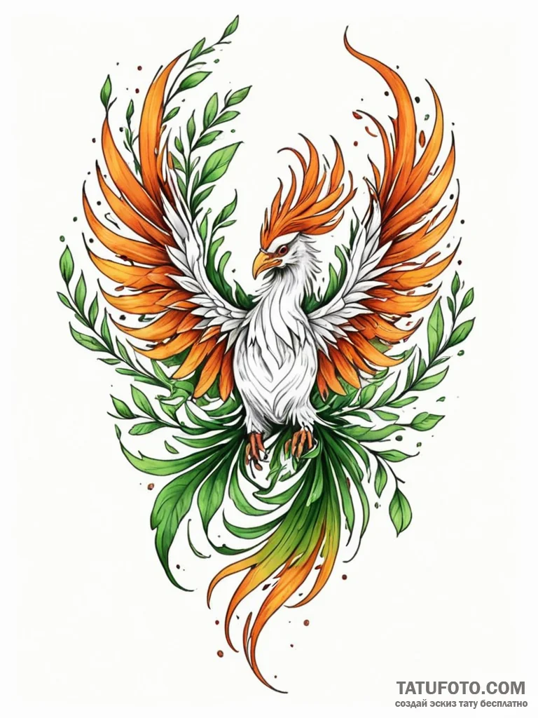 Tattoo design a phoenix whose feathers are ma... - эскиз тату (№1751019517_0, 27.06.2025 10:18) — Tatufoto.com