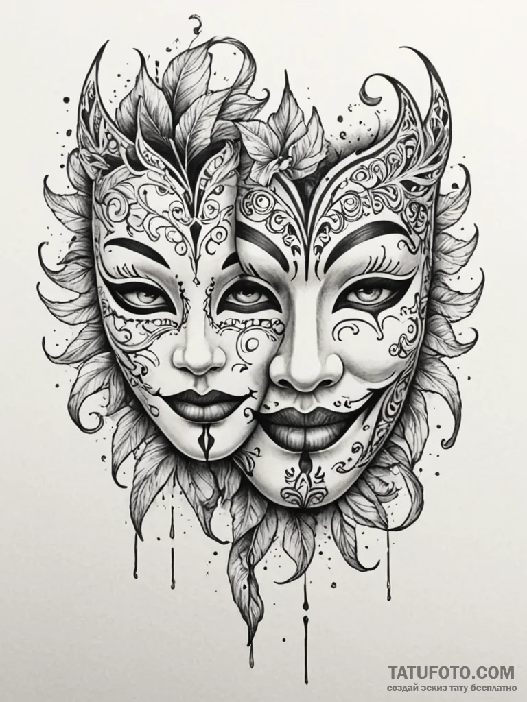 Tattoo design a beautiful, intricate mask lyi... - эскиз тату (№1751021205_0, 27.06.2025 10:46) — Tatufoto.com