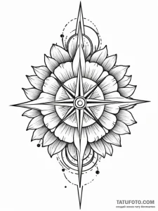 Tattoo design a flower that is also a compass... - эскиз тату (№1751021353_0, 27.06.2025 10:49) — Tatufoto.com
