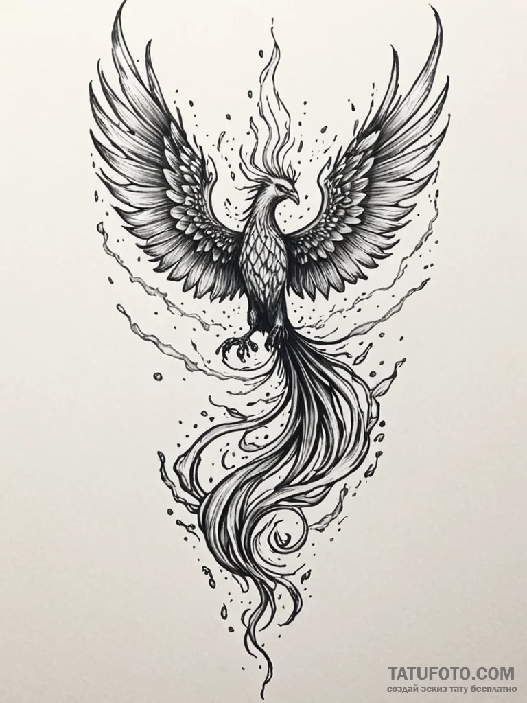 Tattoo sketch a phoenix rising not from a fir... - эскиз тату (№1751021807_0, 27.06.2025 10:56) — Tatufoto.com