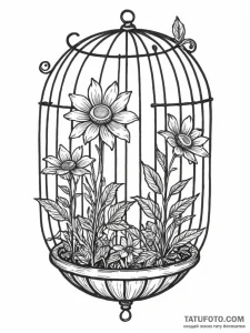 Tattoo sketch a plant growing inside a cage,... - эскиз тату (№1751021885_0, 27.06.2025 10:58) — Tatufoto.com