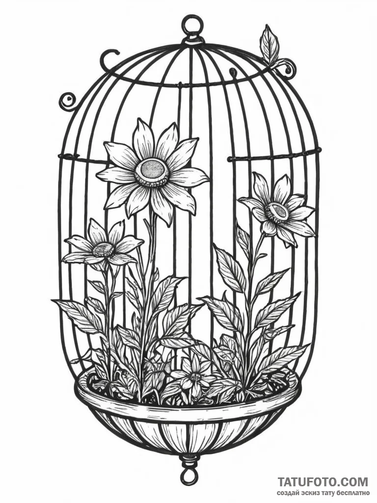 Tattoo sketch a plant growing inside a cage,... - эскиз тату (№1751021885_0, 27.06.2025 10:58) — Tatufoto.com