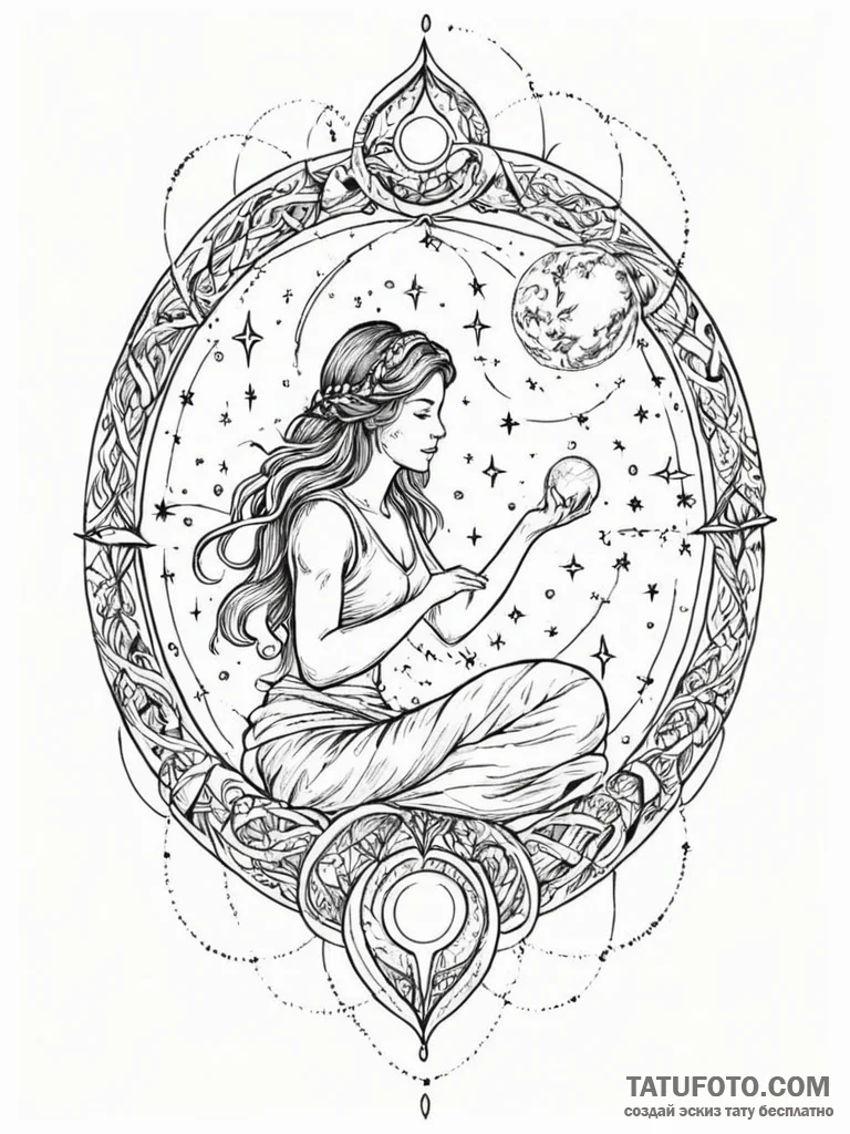 Tattoo sketch a person using a celestial loom... - эскиз тату (№1751021960_0, 27.06.2025 10:59) — Tatufoto.com