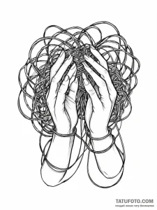Tattoo sketch a person's hands untangling a c... - эскиз тату (№1751022426_0, 27.06.2025 11:07) — Tatufoto.com