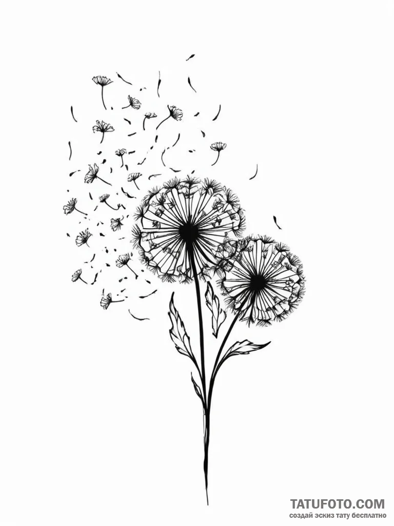 Tattoo design a single dandelion, its seeds n... - эскиз тату (№1751022587_0, 27.06.2025 11:09) — Tatufoto.com