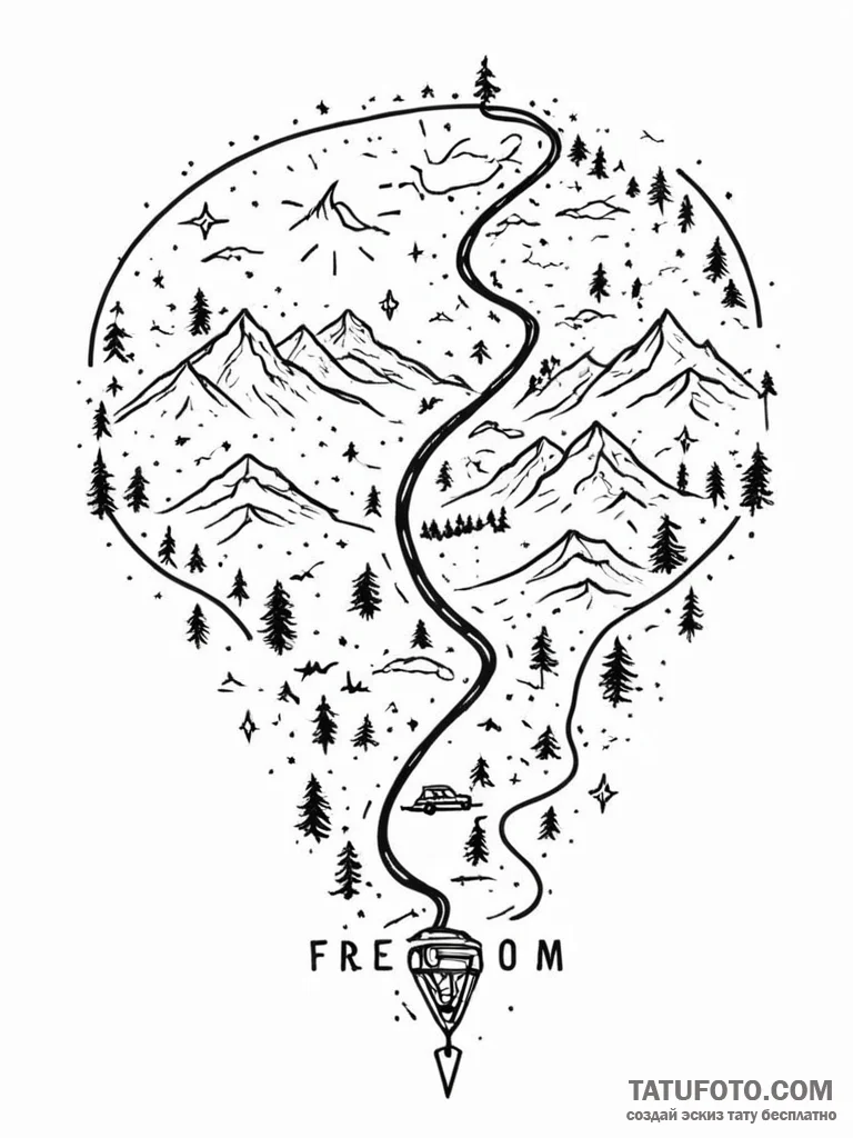 Tattoo design a classic 'road trip' map, with... - эскиз тату (№1751022656_0, 27.06.2025 11:10) — Tatufoto.com