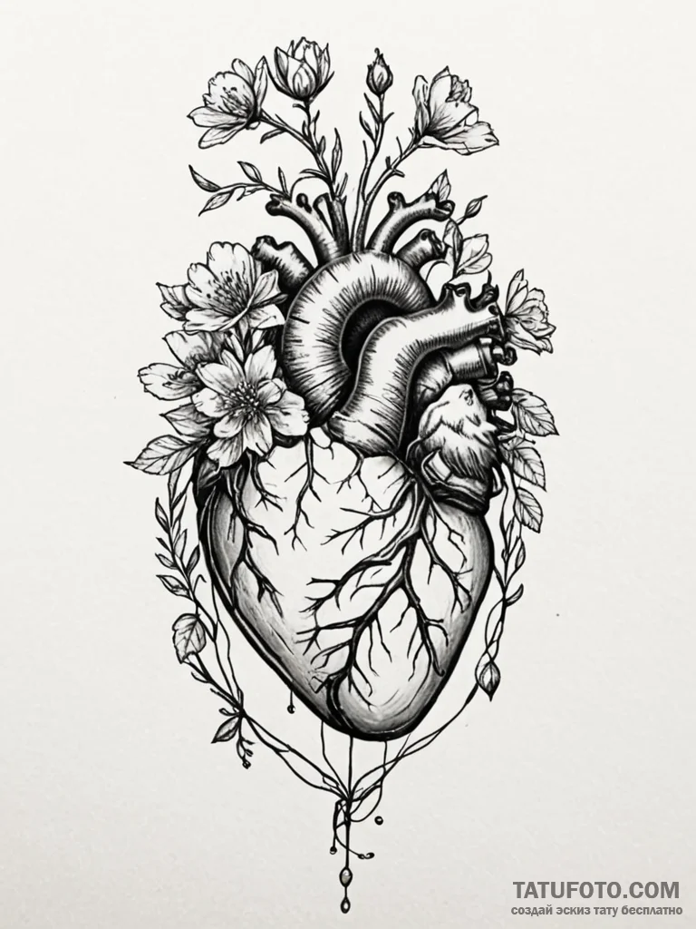 Tattoo sketch a realistic anatomical heart, e... - эскиз тату (№1751022809_0, 27.06.2025 11:13) — Tatufoto.com