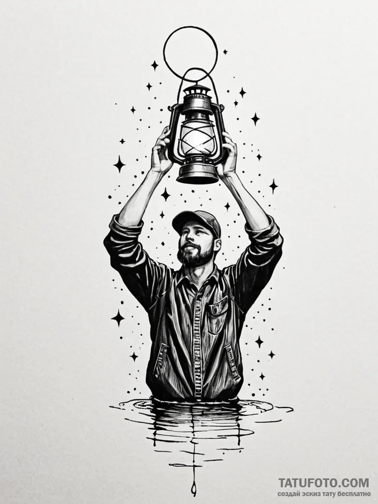 Tattoo sketch a person holding a lantern, but... - эскиз тату (№1751022891_0, 27.06.2025 11:14) — Tatufoto.com