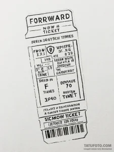 Tattoo sketch a train ticket with the destina... - эскиз тату (№1751023279_0, 27.06.2025 11:21) — Tatufoto.com