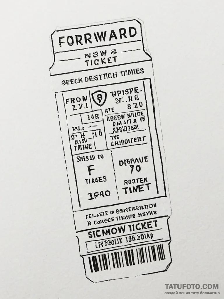 Tattoo sketch a train ticket with the destina... - эскиз тату (№1751023279_0, 27.06.2025 11:21) — Tatufoto.com