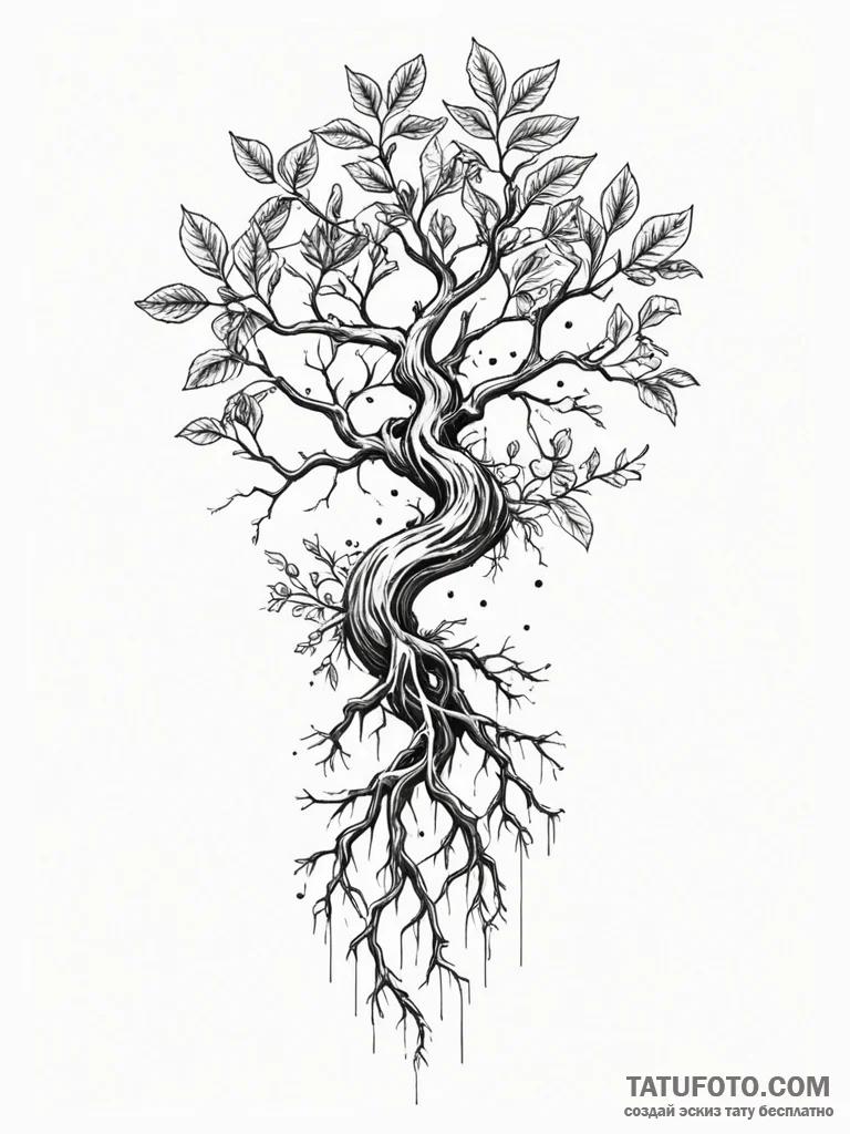 Tattoo sketch a plant growing in zero gravity... - эскиз тату (№1751023440_0, 27.06.2025 11:24) — Tatufoto.com