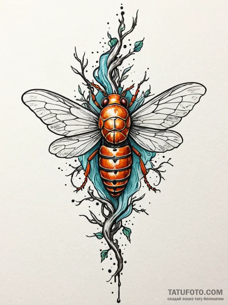Tattoo sketch a cicada perched on a dead bran... - эскиз тату (№1751023517_0, 27.06.2025 11:25) — Tatufoto.com