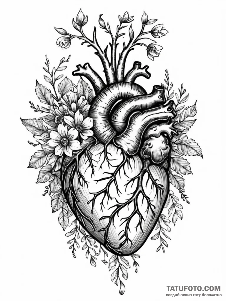 Tattoo design a human anatomical heart, with... - эскиз тату (№1751023675_0, 27.06.2025 11:27) — Tatufoto.com