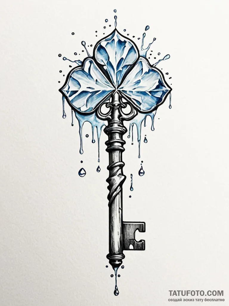 Tattoo design a key made of ice, slowly melti... - эскиз тату (№1751024294_0, 27.06.2025 11:38) — Tatufoto.com
