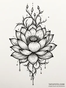Tattoo sketch a lotus flower with roots made... - эскиз тату (№1751024605_0, 27.06.2025 11:43) — Tatufoto.com