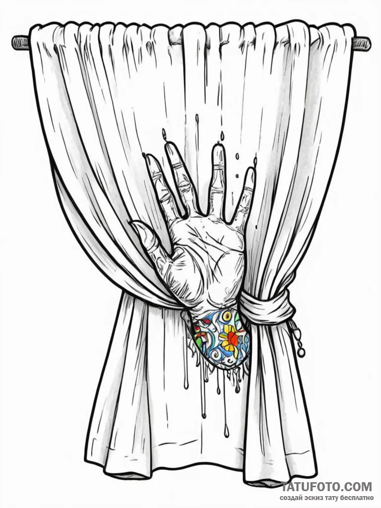 Tattoo design a human hand opening a curtain,... - эскиз тату (№1751024993_0, 27.06.2025 11:49) — Tatufoto.com