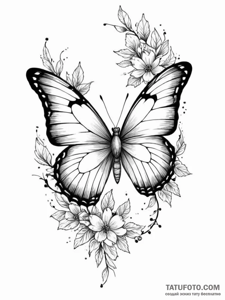 Tattoo design a butterfly with its wings show... - эскиз тату (№1751025141_0, 27.06.2025 11:52) — Tatufoto.com
