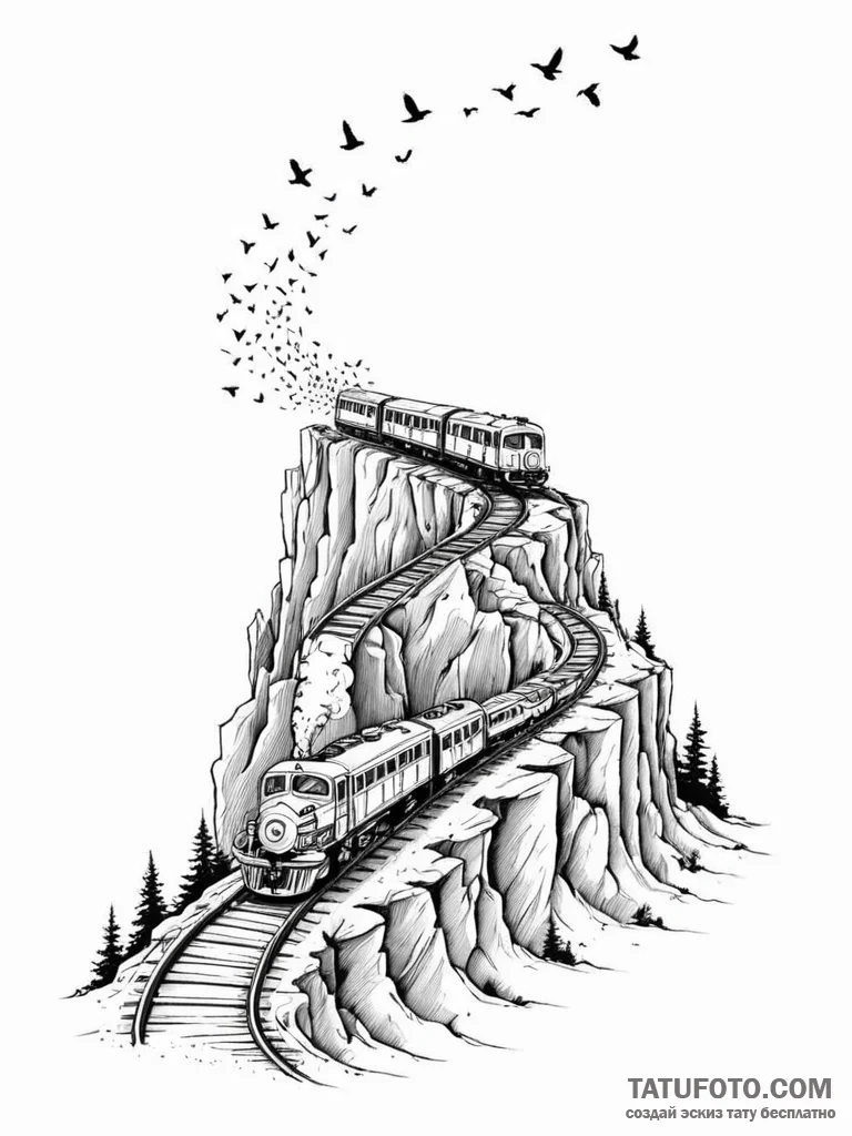Tattoo design a train track that winds off a... - эскиз тату (№1751034298_0, 27.06.2025 14:24) — Tatufoto.com