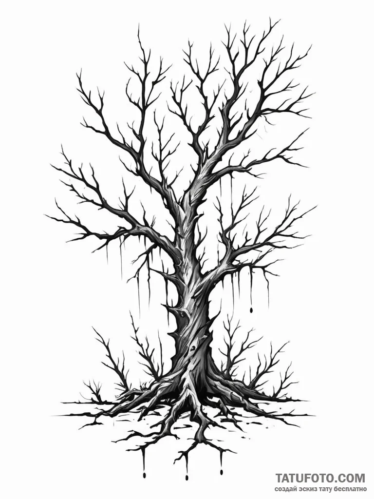Tattoo sketch a single, powerful tree struck... - эскиз тату (№1751034968_0, 27.06.2025 14:36) — Tatufoto.com