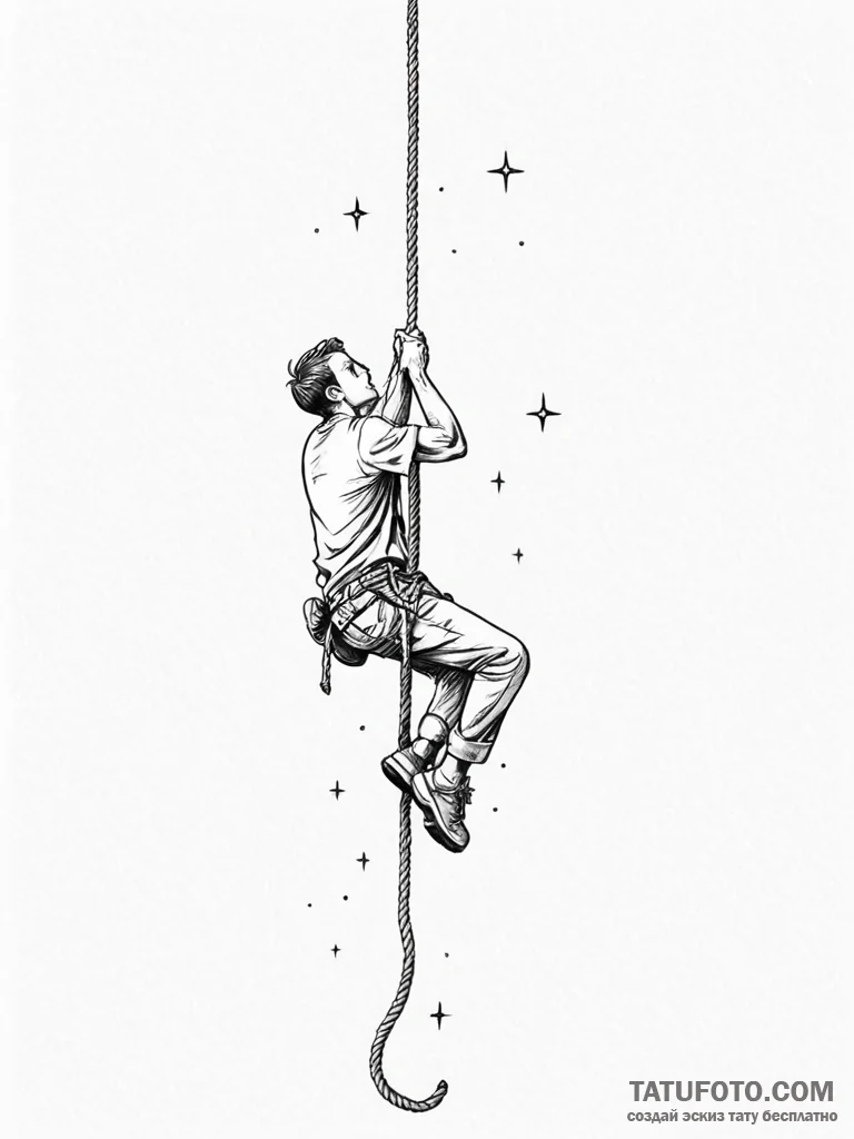 Tattoo design a person climbing a rope, but t... - эскиз тату (№1751035303_0, 27.06.2025 14:41) — Tatufoto.com