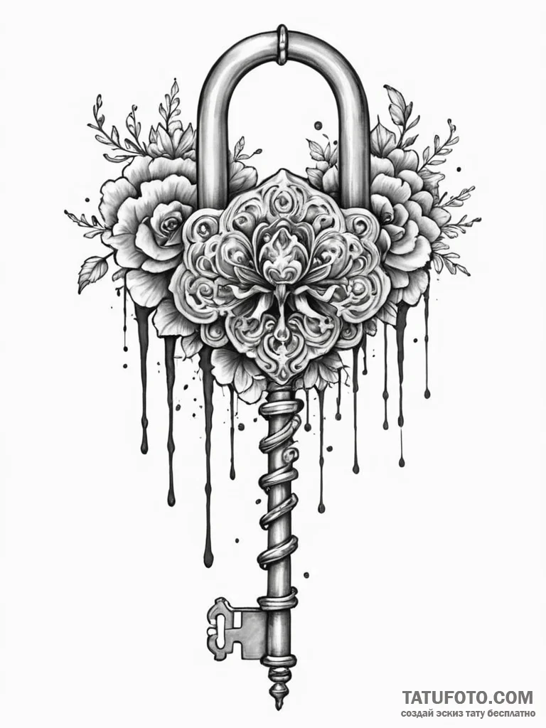 Tattoo design a single, elegant key, its body... - эскиз тату (№1751035458_0, 27.06.2025 14:44) — Tatufoto.com