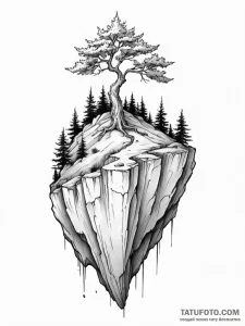 Tattoo design a tree growing on a sheer cliff... - эскиз тату (№1751035714_0, 27.06.2025 14:48) — Tatufoto.com