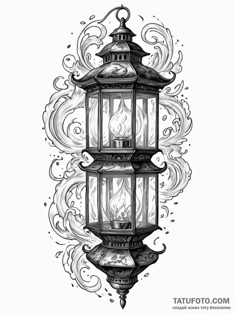 Tattoo sketch a beautiful, intricate lantern... - эскиз тату (№1751036198_0, 27.06.2025 14:56) — Tatufoto.com