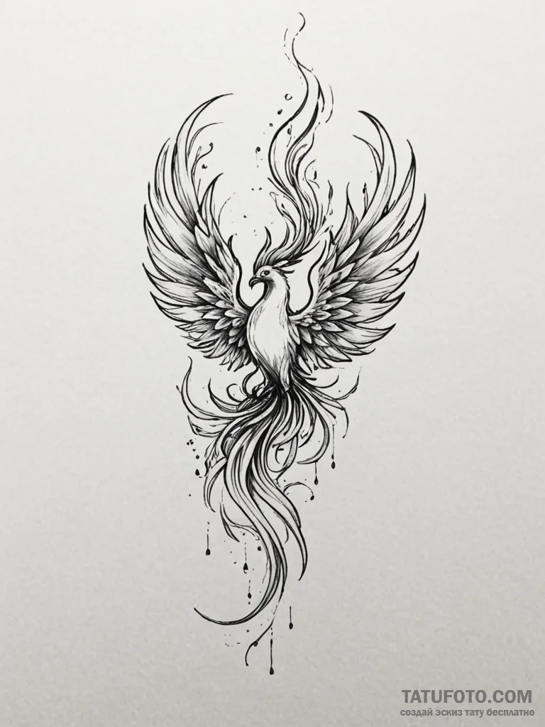 Tattoo design a phoenix feather burning at bo... - эскиз тату (№1751036277_0, 27.06.2025 14:57) — Tatufoto.com