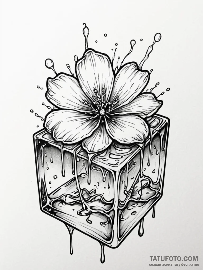 Tattoo design a melting ice cube, within whic... - эскиз тату (№1751036701_0, 27.06.2025 15:05) — Tatufoto.com