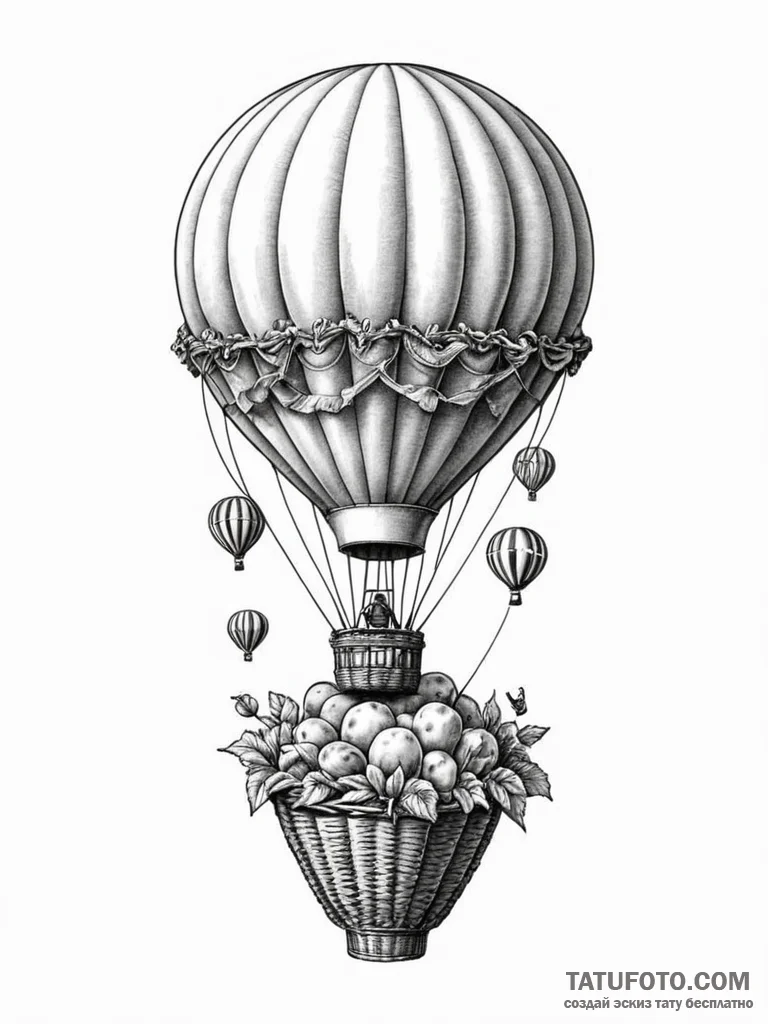 Tattoo design a vintage, hot-air balloon, but... - эскиз тату (№1751036864_0, 27.06.2025 15:07) — Tatufoto.com