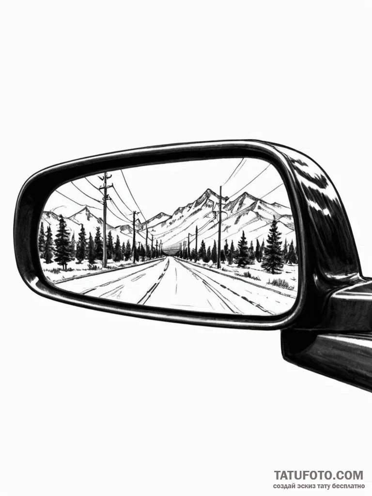 Tattoo sketch a car's rearview mirror, but in... - эскиз тату (№1751036942_0, 27.06.2025 15:09) — Tatufoto.com