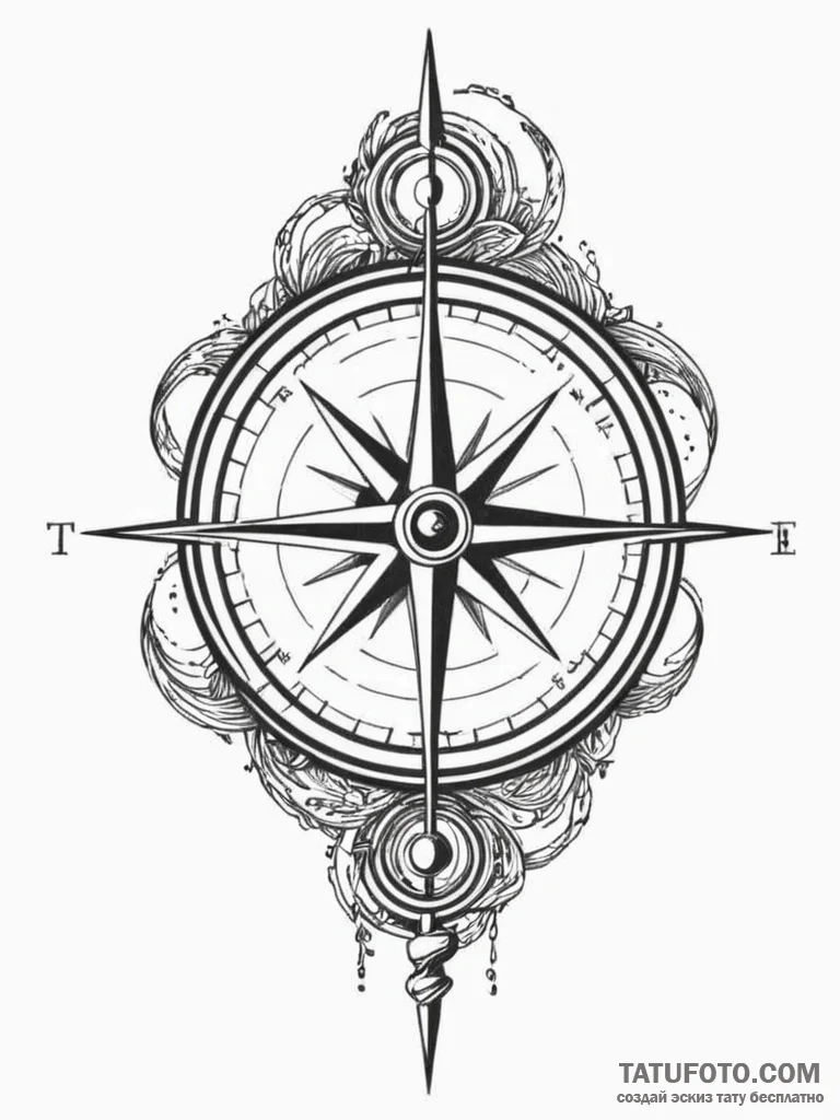 Tattoo design a broken compass, its needle sp... - эскиз тату (№1751037021_0, 27.06.2025 15:10) — Tatufoto.com