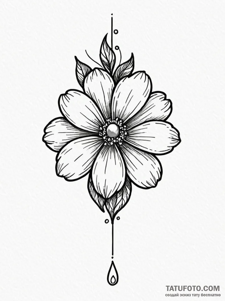 Tattoo design a flower with a single, perfect... - эскиз тату (№1751037575_0, 27.06.2025 15:19) — Tatufoto.com