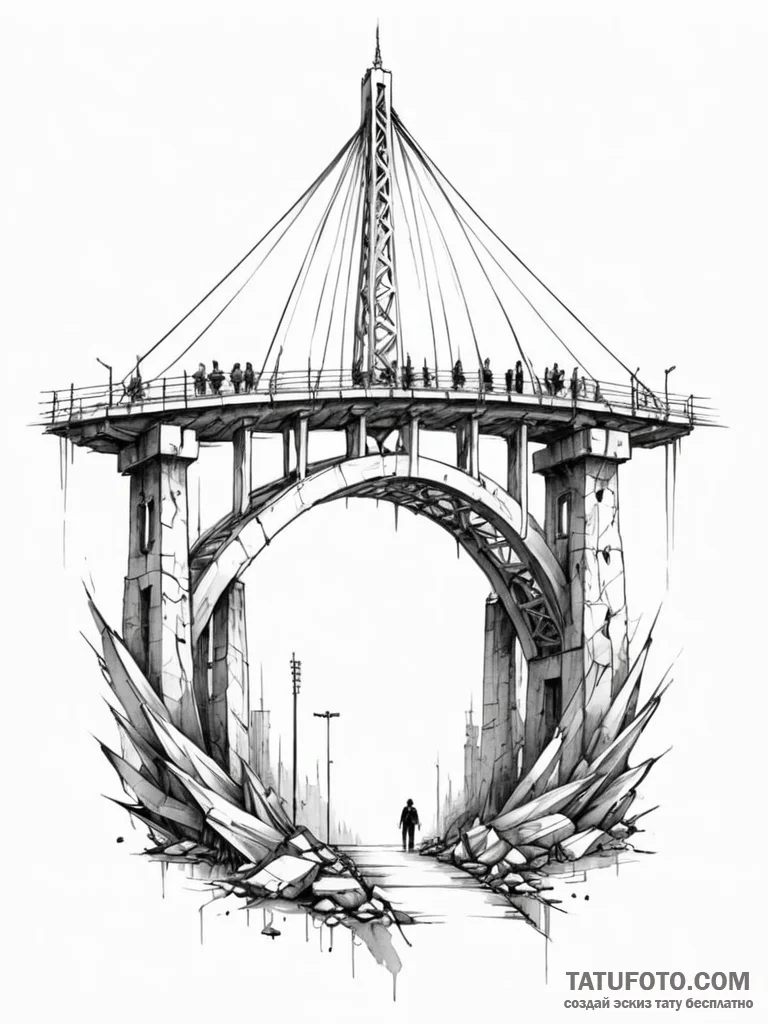 Tattoo design a bridge being constructed from... - эскиз тату (№1751039462_0, 27.06.2025 15:51) — Tatufoto.com