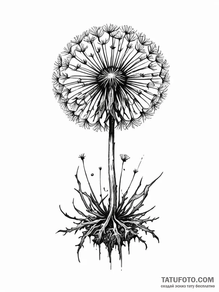 Tattoo design a dandelion with a strong, deep... - эскиз тату (№1751039965_0, 27.06.2025 15:59) — Tatufoto.com
