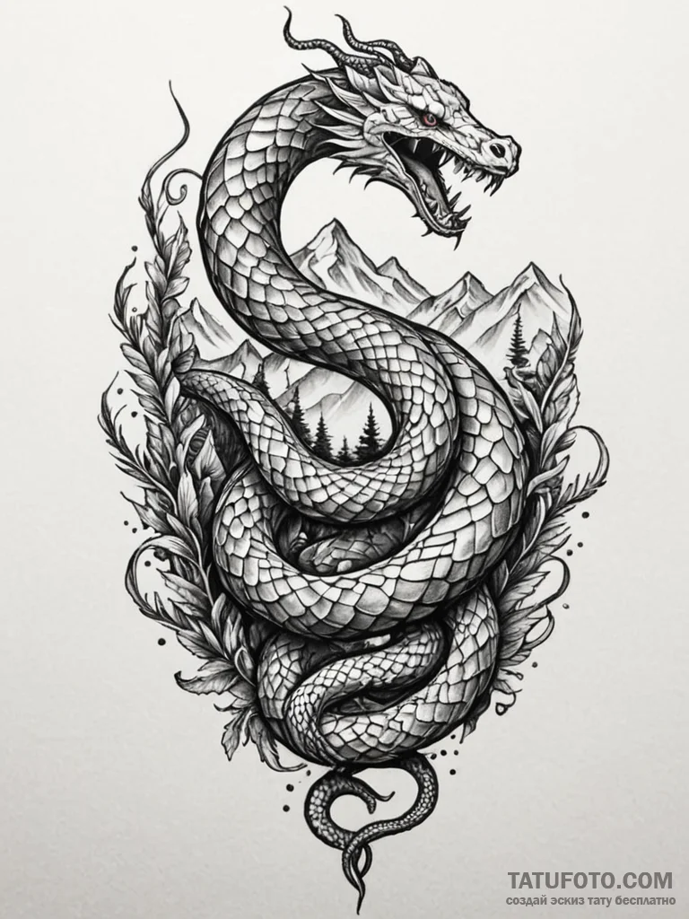 Tattoo sketch an uroboros serpent whose body... - эскиз тату (№1751040523_0, 27.06.2025 16:08) — Tatufoto.com
